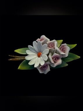 Vintage Delicate Porcelain Floral Brooch